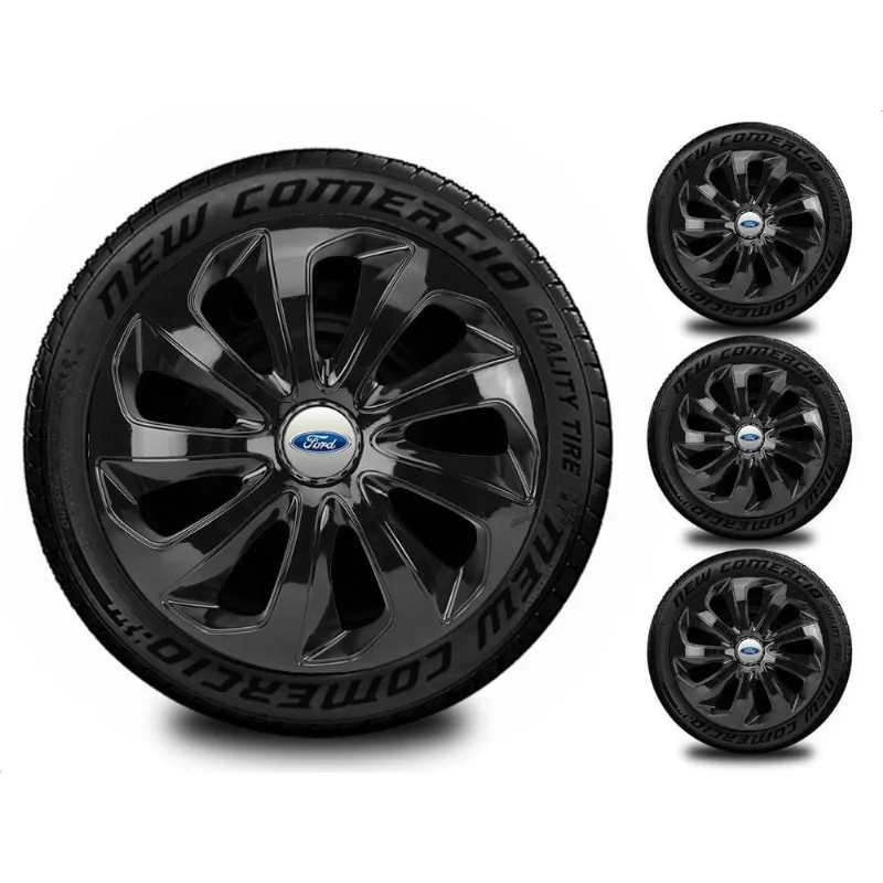 Jogo 4 Calotas Esportivas Aro 13 Todos Ford Preto Brilhante