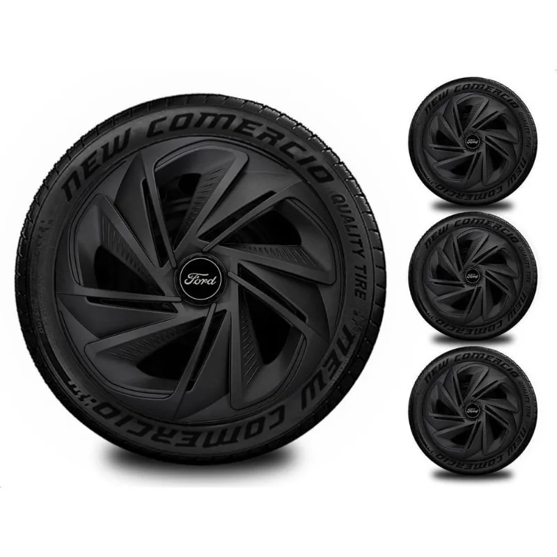 Jogo 4 Calotas Esportivas Aro 14 Ford Todos Preto Fosco