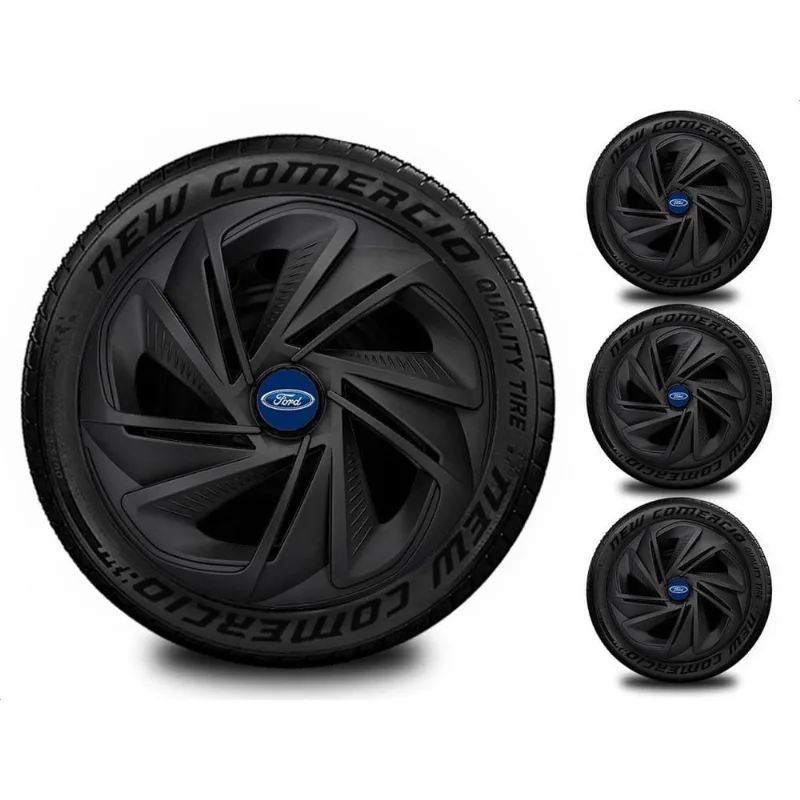 Jogo 4 Calotas Esportivas Aro 14 Ford Todos Preto Fosco