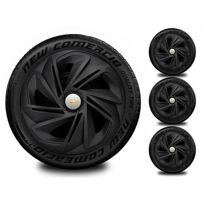 Jogo 4 Calotas Esportivas Aro 14 Chevrolet Gm Preto Fosco