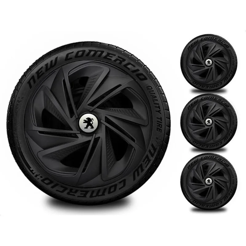 Jogo 4 Calotas Esportivas Aro 14 Todos Peugeot Preto Fosco