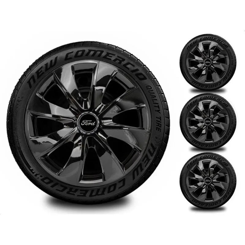 Jogo 4 Calotas Esportivas Aro 14 Ford Todos Preto Brilhante