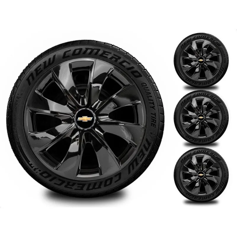 Jogo 4 Calota Esportiva Aro 14 Chevrolet Gm Preto Brilhante