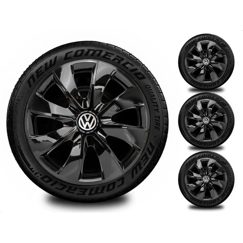 Jogo 4 Calotas Esportivas Aro 14 Volks Preto Brilhante