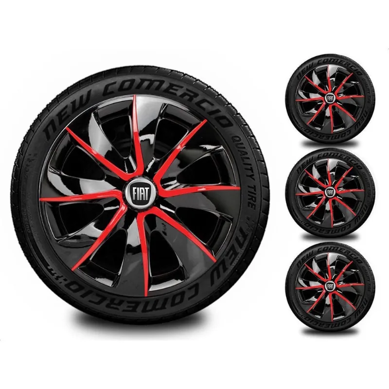 Jogo 4 Calotas Esportivas Aro 14 Todos Fiat Preto Vermelho