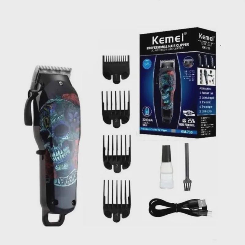 Kit Kemei Maquina de Corte Cabelo Km-735, Acabamento Km-5021 E Shaver Km-2024