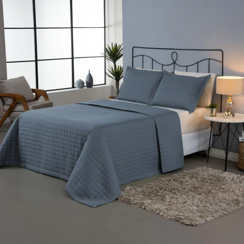Kit Cobre Leito Matelado Copacabana 3 Peças King 100% Poliéster Percal 300 Fios Cor:azul