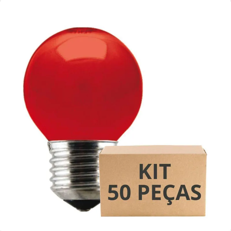 Kit 50 Lâmpadas Incandescente Bolinha Colorida 15w E27 Taschibra Vermelho 220v