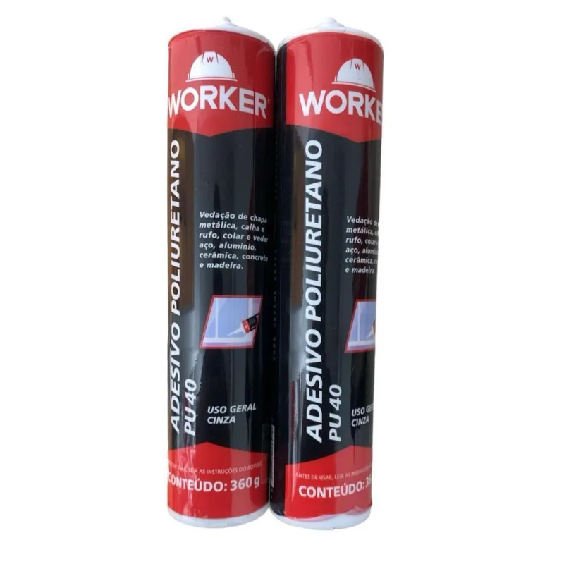 Kit 2 Cola Pu 40 Selante Alta Aderência 360g Worker Cinza