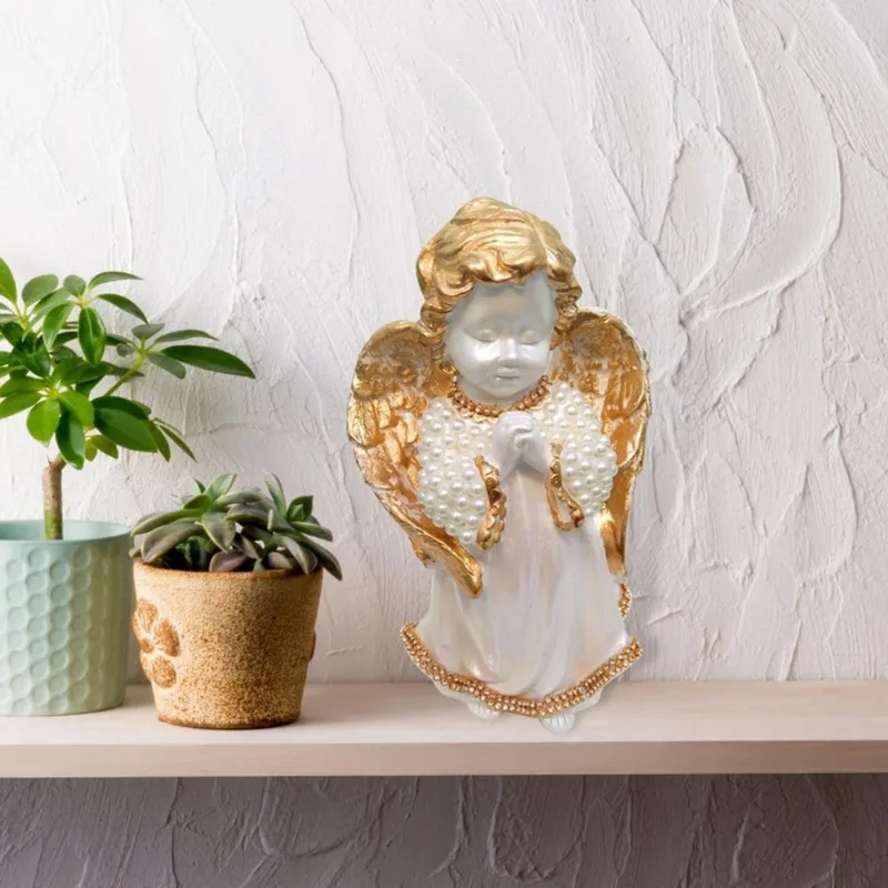 Escultura Anjo da Guarda Anjo de Gesso Pérola 20cm