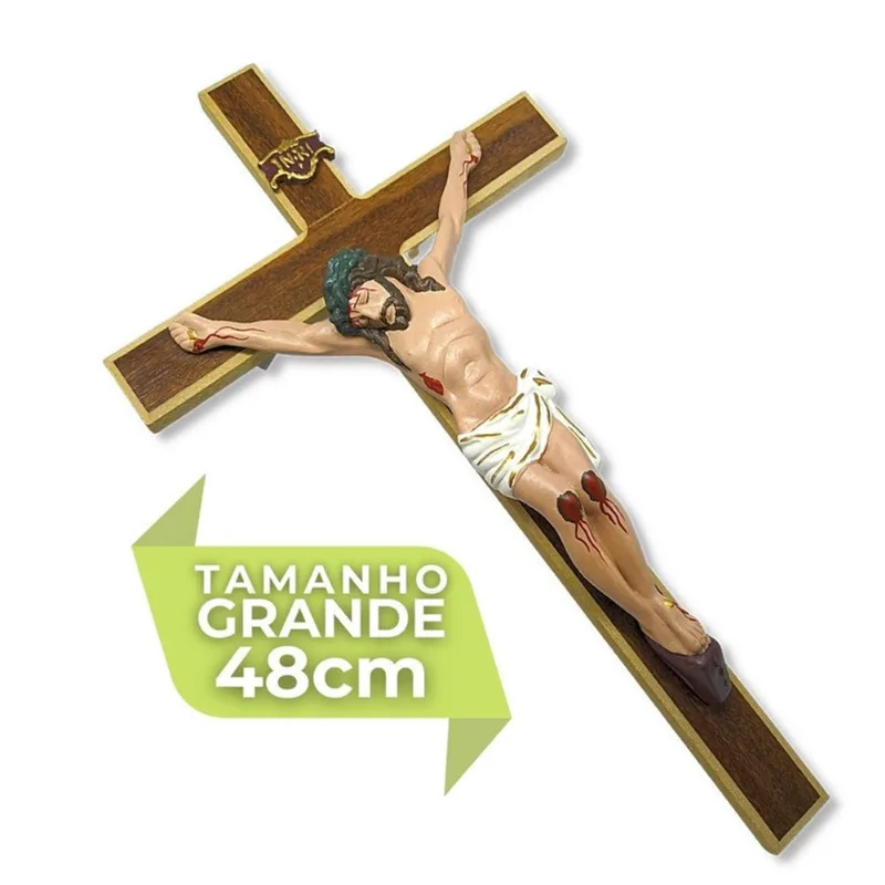 Crucifixo De Parede Em Madeira Grande Cruz 48cm