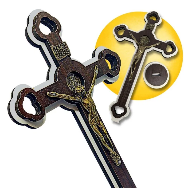 Cruz Crucifixo De Mesa E Parede Com Medalha São Bento 34cm