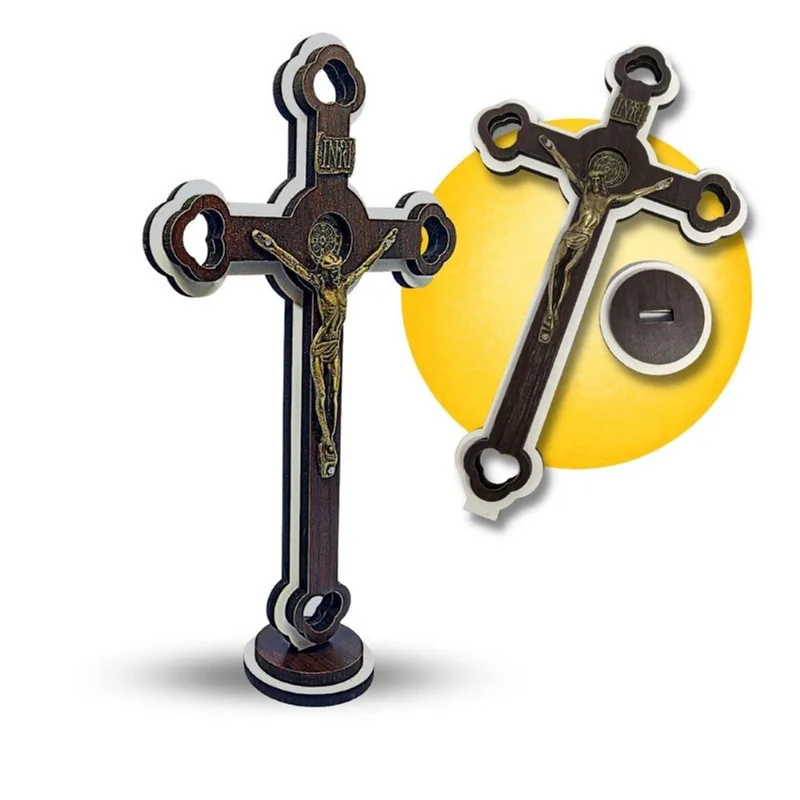 Crucifixo De Parede Porta 34cm Com Cristo Em Gesso