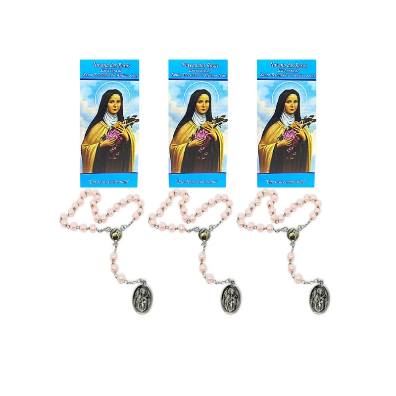 Kit 20 Terço Santa Terezinha Com Novena Das Rosas Atacado