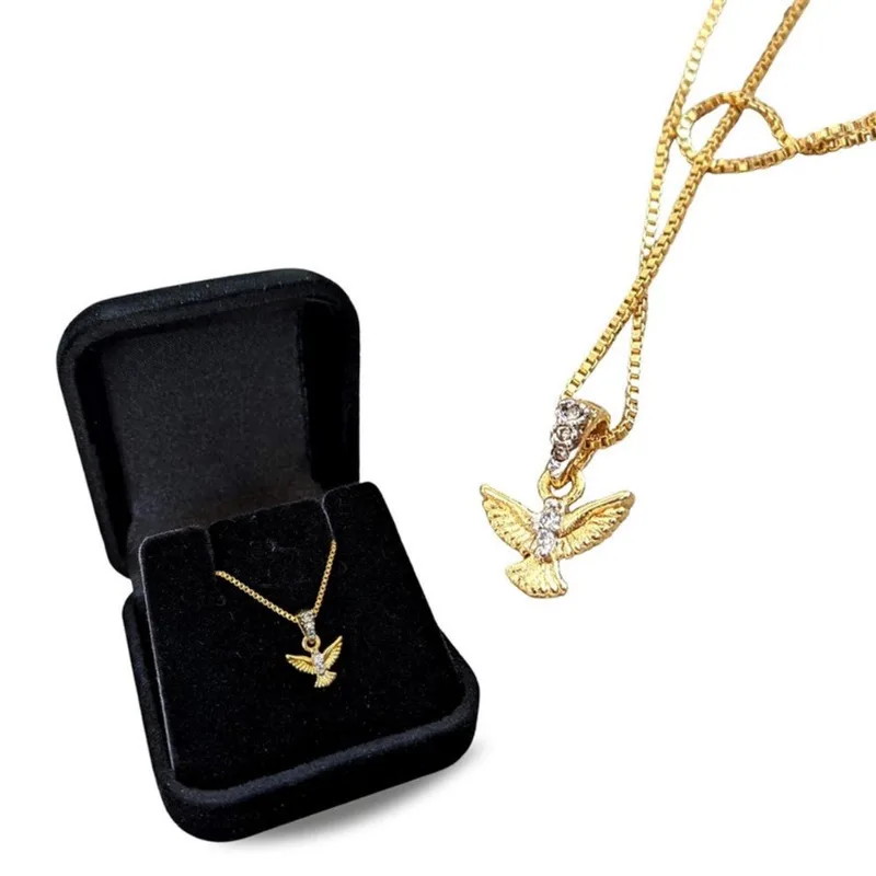 Pingente Espirito Santo Com Colar Banhado A Ouro Semijoia