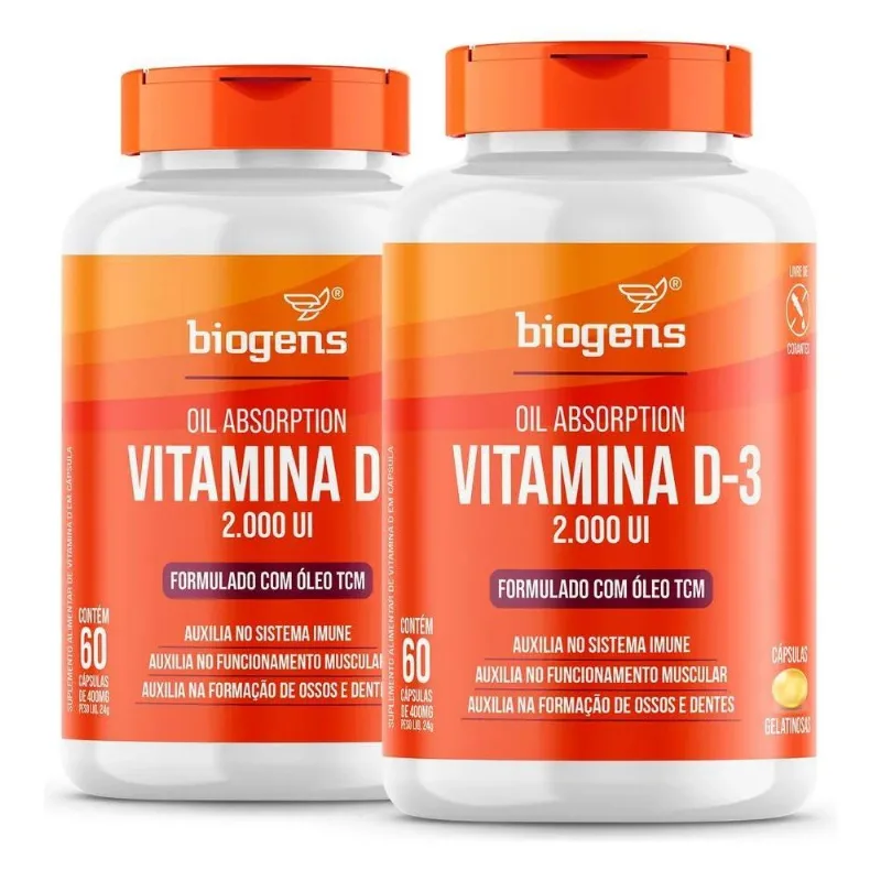 3x Kit 2x Ultra Vitamina D3 2000ui 60 Cap's Gel, Biogens, Fu