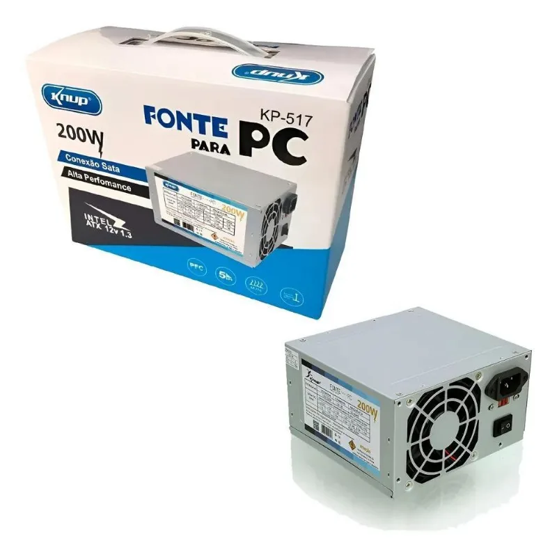 Fonte De Alimentação Atx 200w Super Silenciosa Pc Cor Cinza
