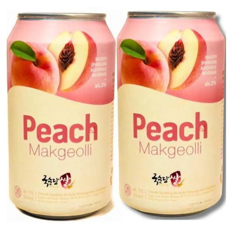 Kit 2 Latas Bebida Coreana Makoli Makgeolli Pêssego 350Ml