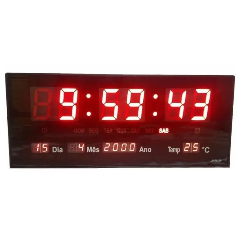 Relógio de Parede LED Digital 36 cm com Data, Temperatura e Calendário - VIP Shop