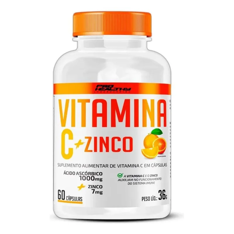 5x Vitamina C 1000mg + Zinco 7mg 60 Caps - Pro Healthy Sabor