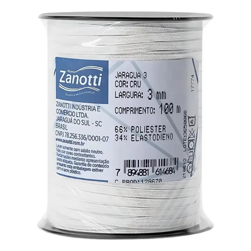 5x Elastico Chato Mascara Zanotti Rolo 3mm X 100m - Branco D