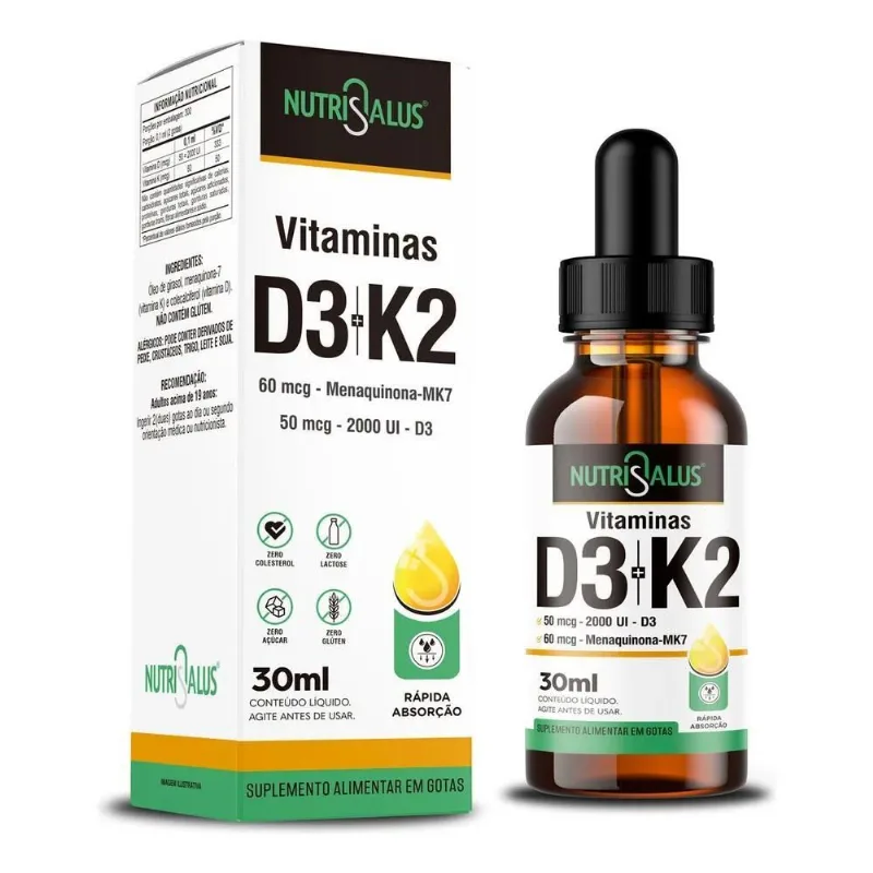 Vitamina D3 2000 Ui + K2 - Mk7 60 Mcg Por Dose Rápida Absorç