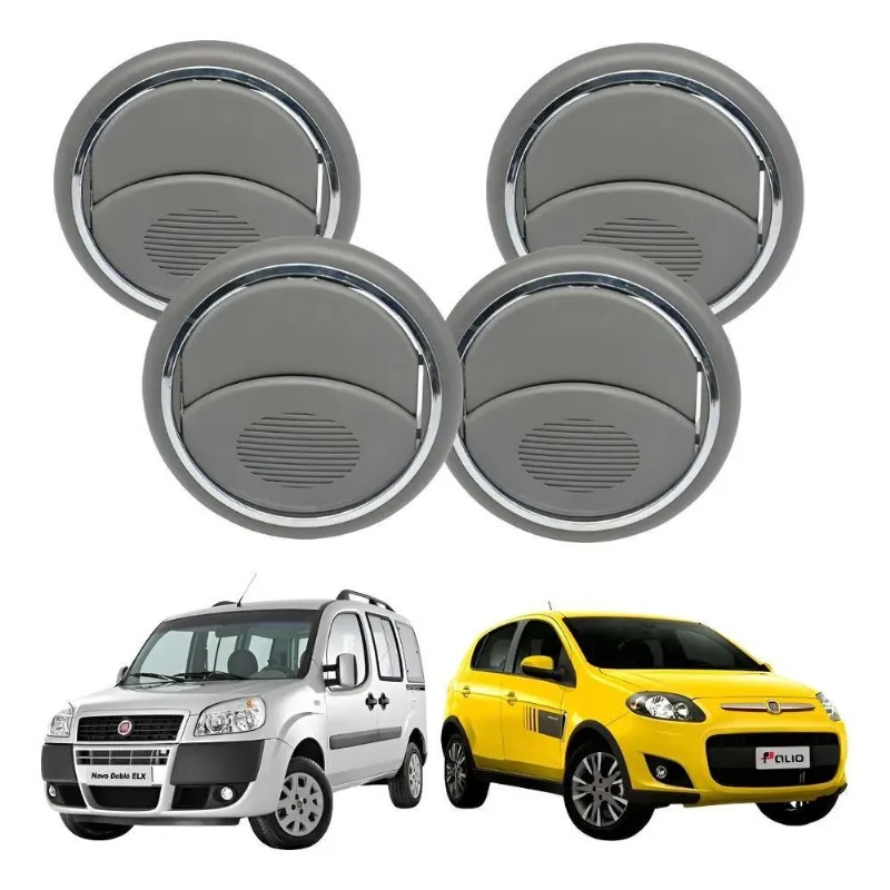 Kit 4 Difusor Saída De Ar Doblo 2002 Cinza Claro Aro Cromado