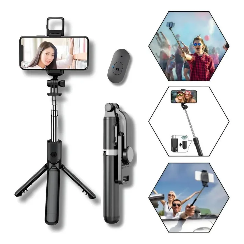 Bastão Pau De Selfie E Tripé Bluetooth Mesa Com Led 3 Preto