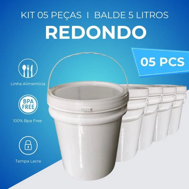 Balde Para Vaselina 5l Com Tampa 5 Pçs