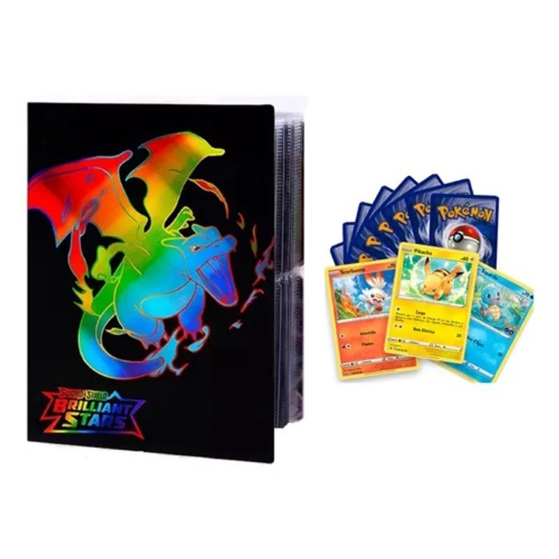 Álbum Pokémon Porta 240 Cartas Charizard Rainbow + 25 Cards
