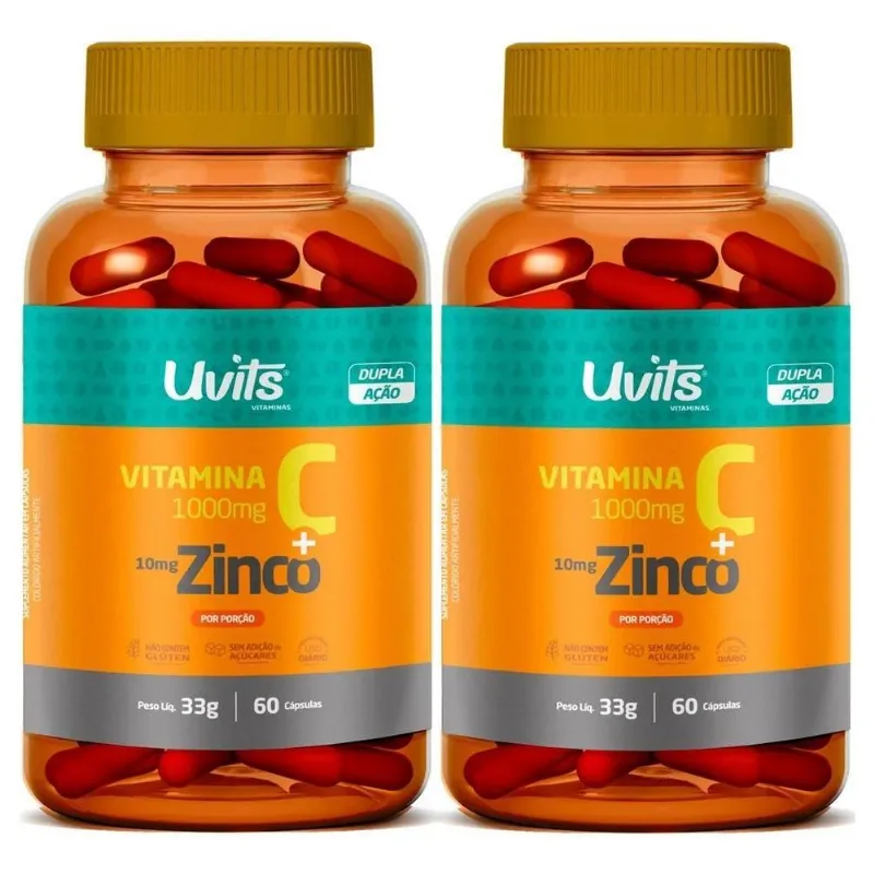 5x 2 Vitamina C 1000mg + Zinco 10mg 120 Cápsulas Total