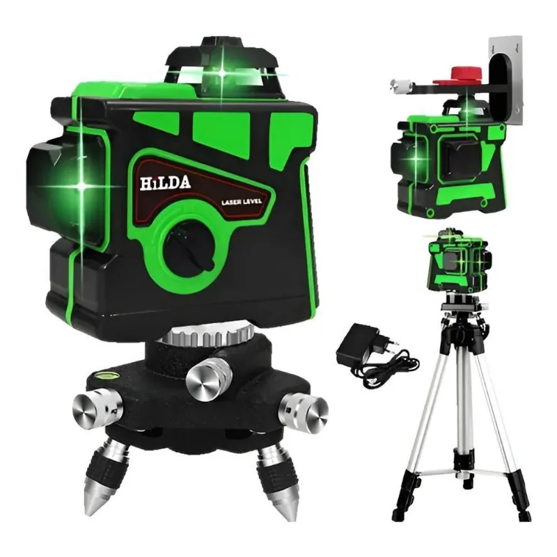 2x Nível Laser Hilda 12 Linhas 3d Auto Nivelamento Com Tripé