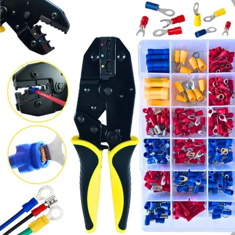 Kit Alicate Prensa Crimpar Terminal Elétrico Pré-isolados Co
