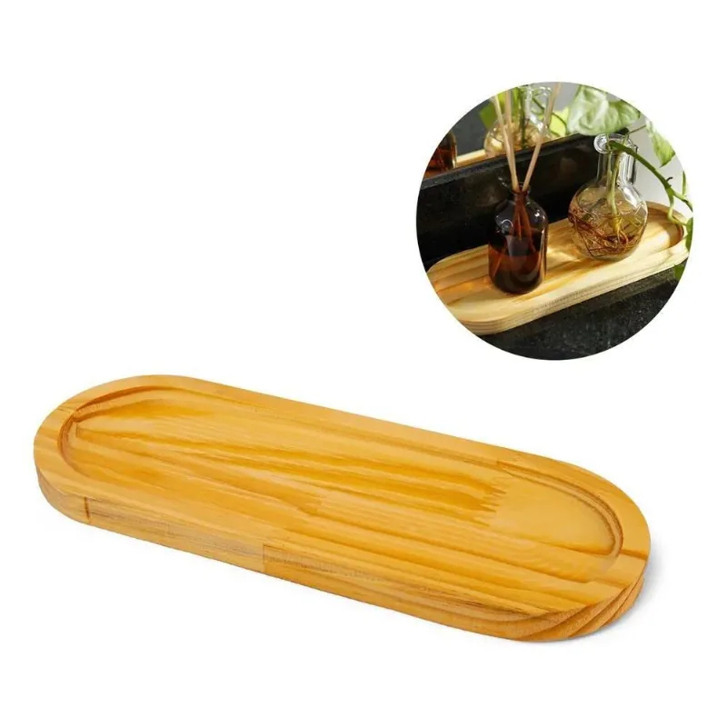 Bandeja Oval Lavabo Decoração Madeira Pinus 28x10cm