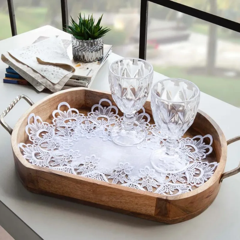 Toalha De Bandeja Bordado Renda Guipir Com Organza Kit 2pçs