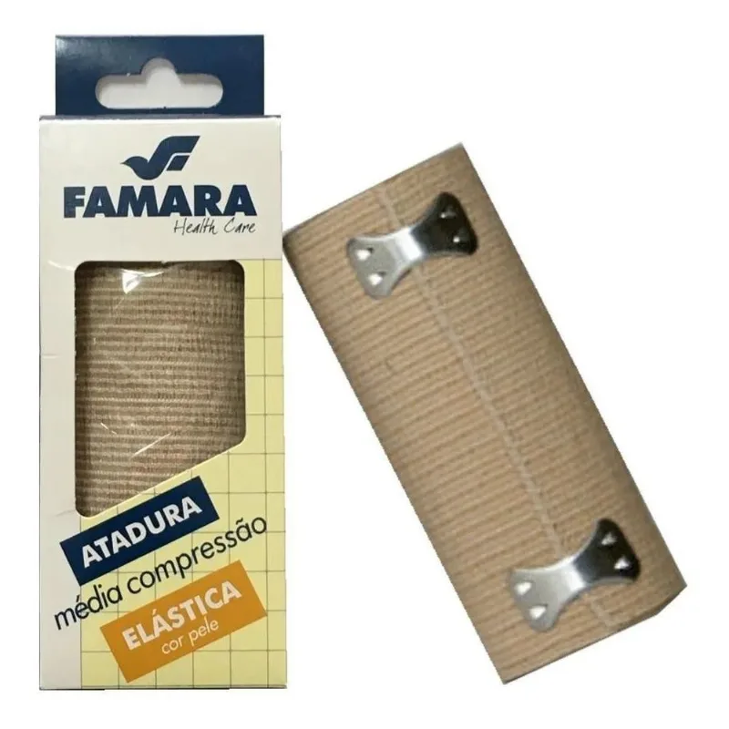 2x Atadura Elástica Média Compressão 10cm X 1,30m Bege Famar