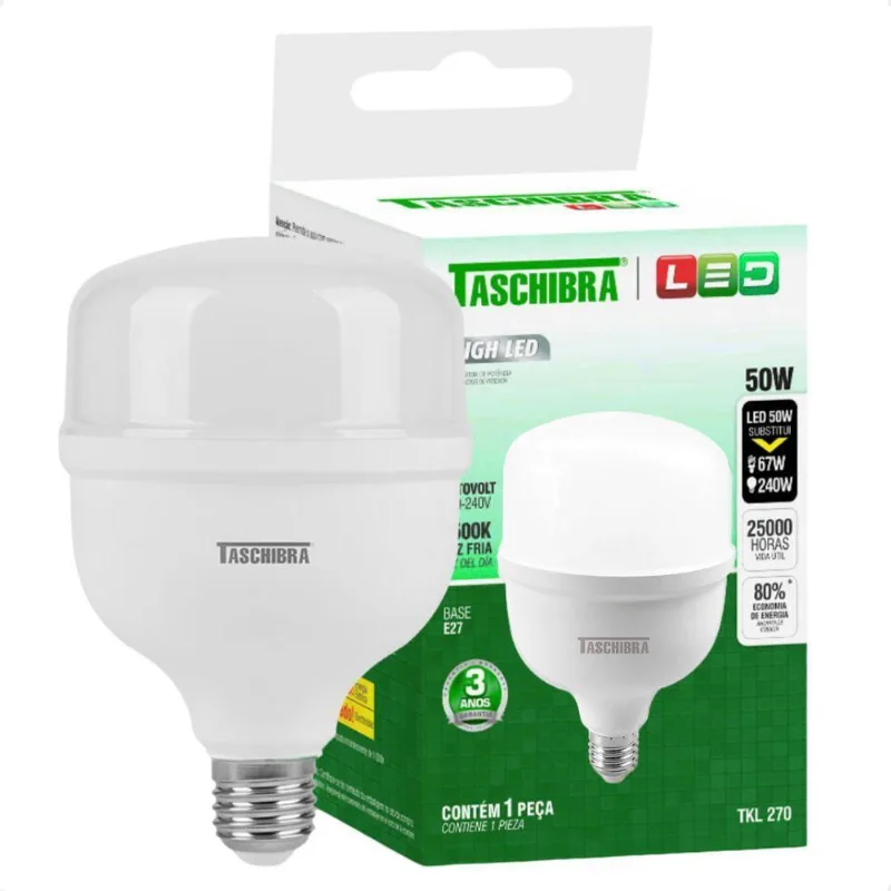 Kit 3 Lâmpadas High Led Tkl 50w Taschibra E27 Bivolt 4000k Neutro