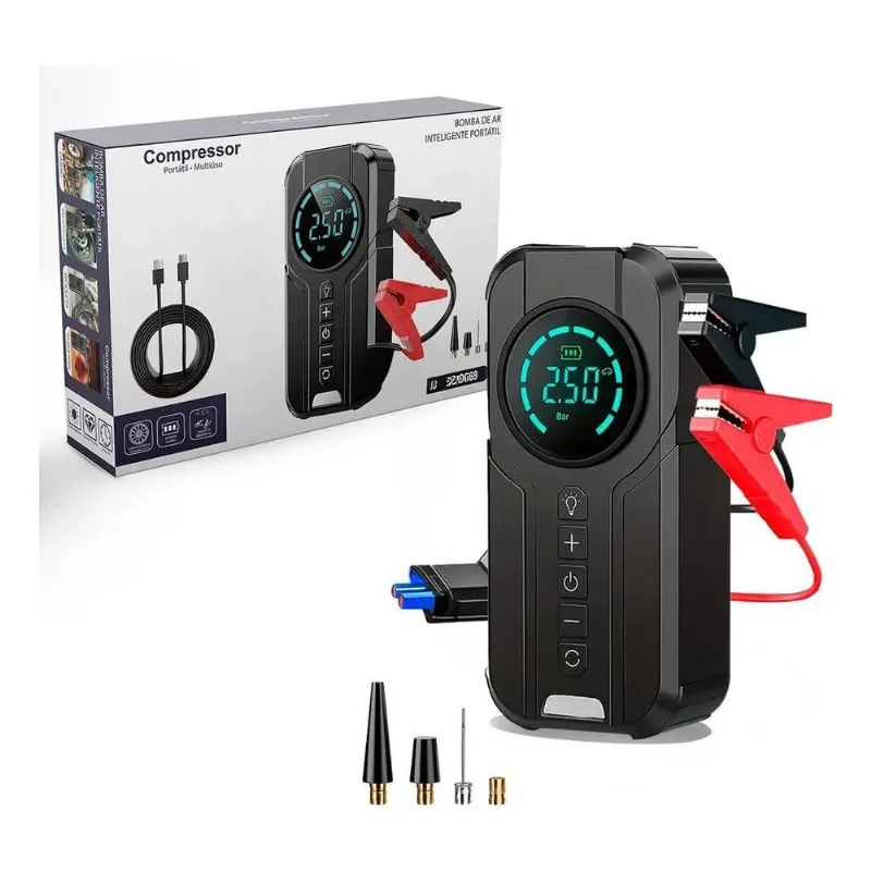 Mini Compressor Calibrador Ar Digital Recarregável Conector