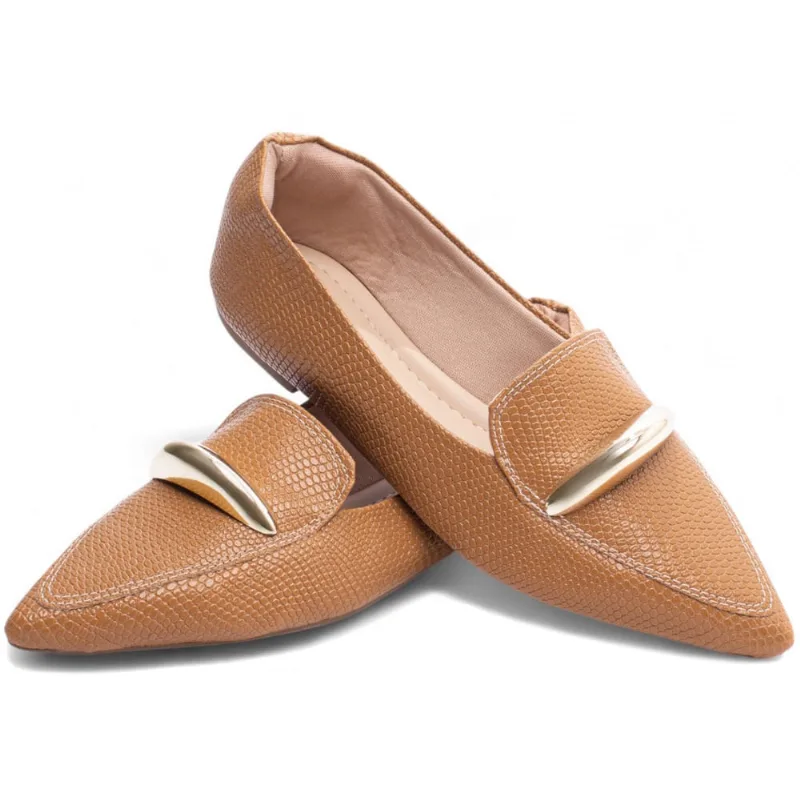 Sapatilha Sapato Mocassim Feminino Bico Fino Caramelo Torricella