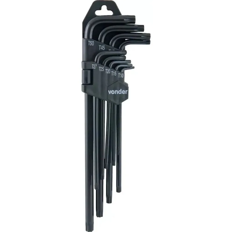 Jogo De Chaves T10 A T50 Longa Hexalobular Torx 9 Peças Vond