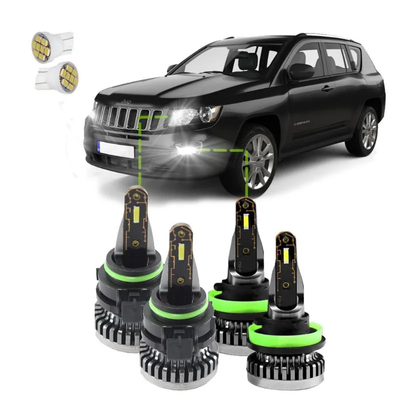 Kit Ultra Led Nano 30000Lm Compass 2017/2021 Baixa E Milha