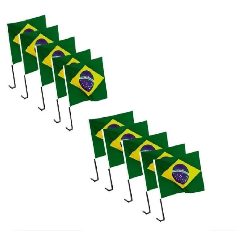 Kit 10 Bandeiras Vidro Carro Brasil 30x4 Torcida Festa Copa