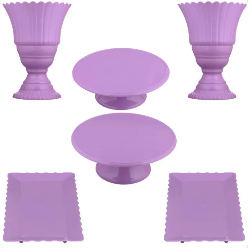Kit 2 Boleira + 2 Vasos + 2 Bandejas Decoração Fes Lilás Can