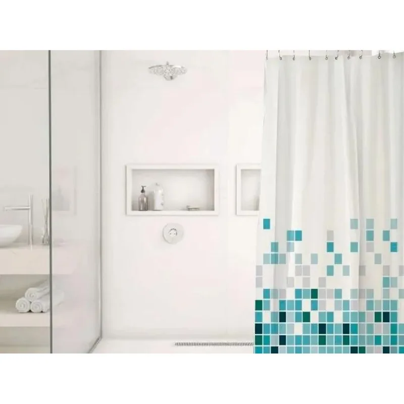 Cortina Box Grossa Antimofo Pvc 1,98 X Azul Pixel