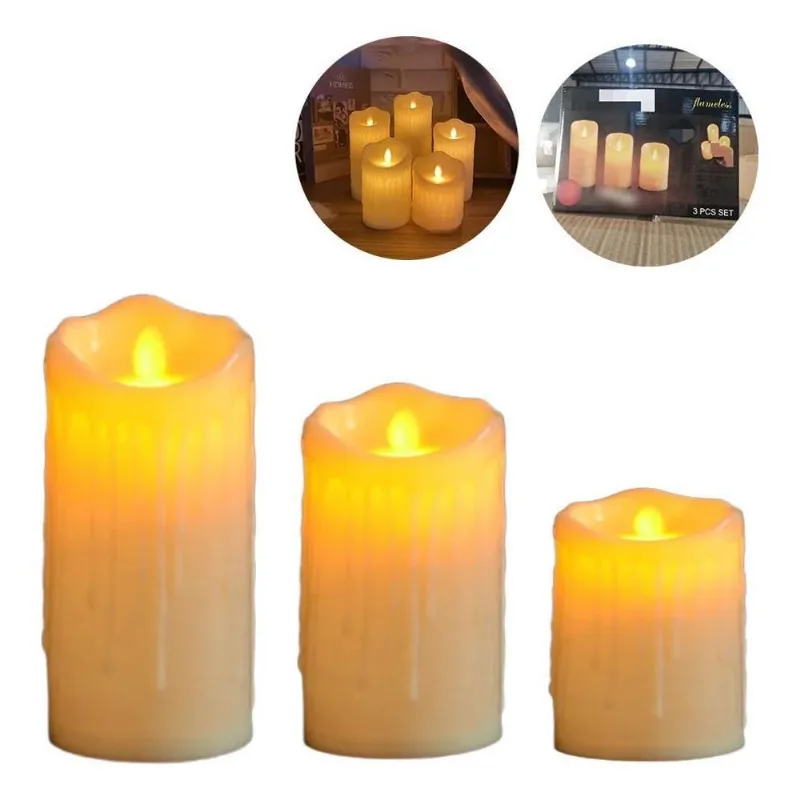 Kit 3 Velas Decorativas Eletrônicas De Led 7.510/12. Amarel