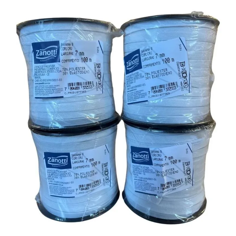 2x Kit 4 Rolos De 100 Metros - Elástico Zanotti Cru/branco 7