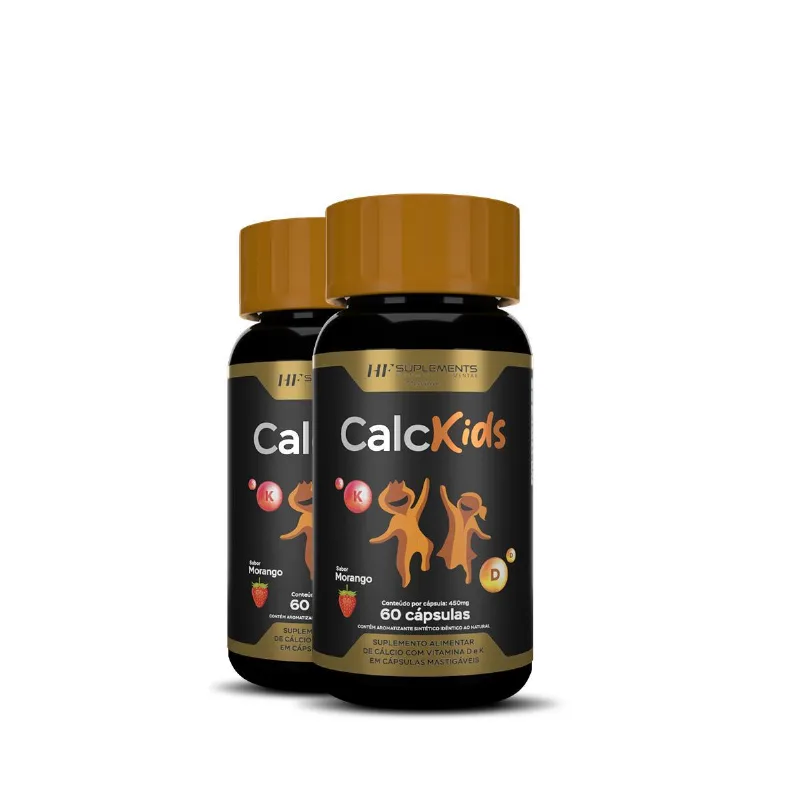 2x Calcio Kids 60caps Mastigavel Sabor Morango Hf Suplements