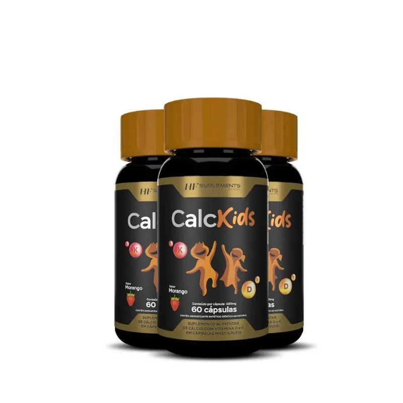 3x Calcio Kids 60caps Mastigavel Sabor Morango Hf Suplements