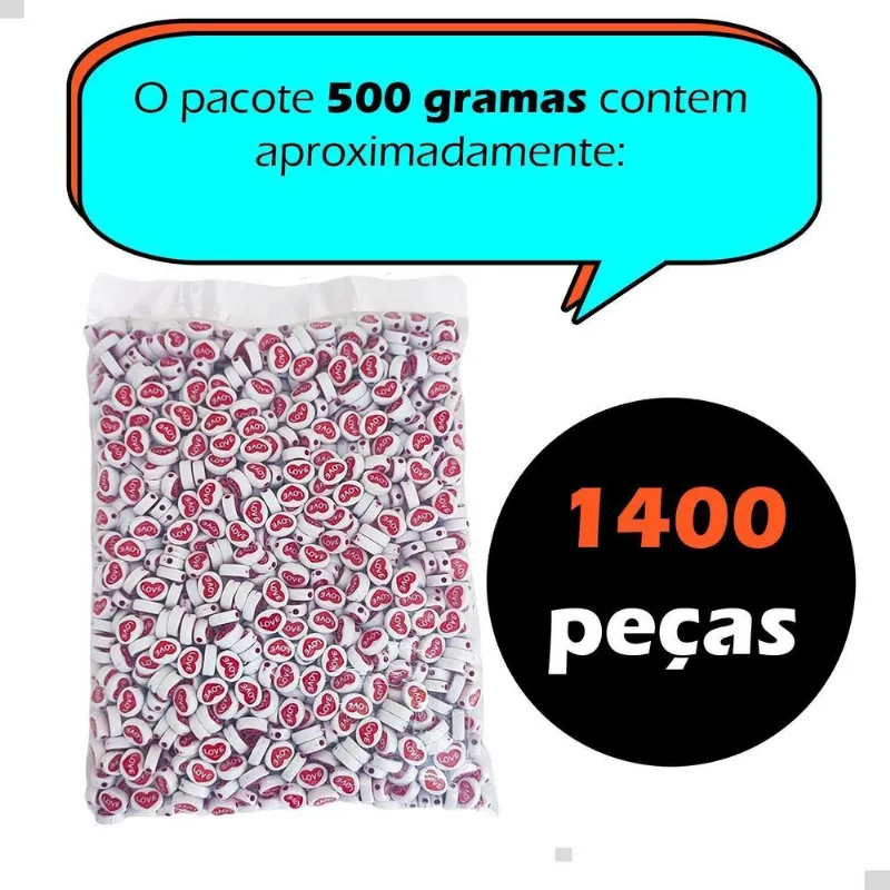 Miçanga Infantil Coração Love P/pulseira 500gr Pct