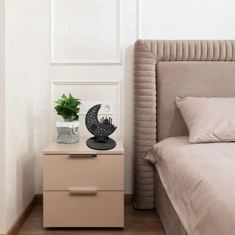 Abajur de Mesa MDF Corte à Laser Bocal E-27 40cm Preto Lenobre